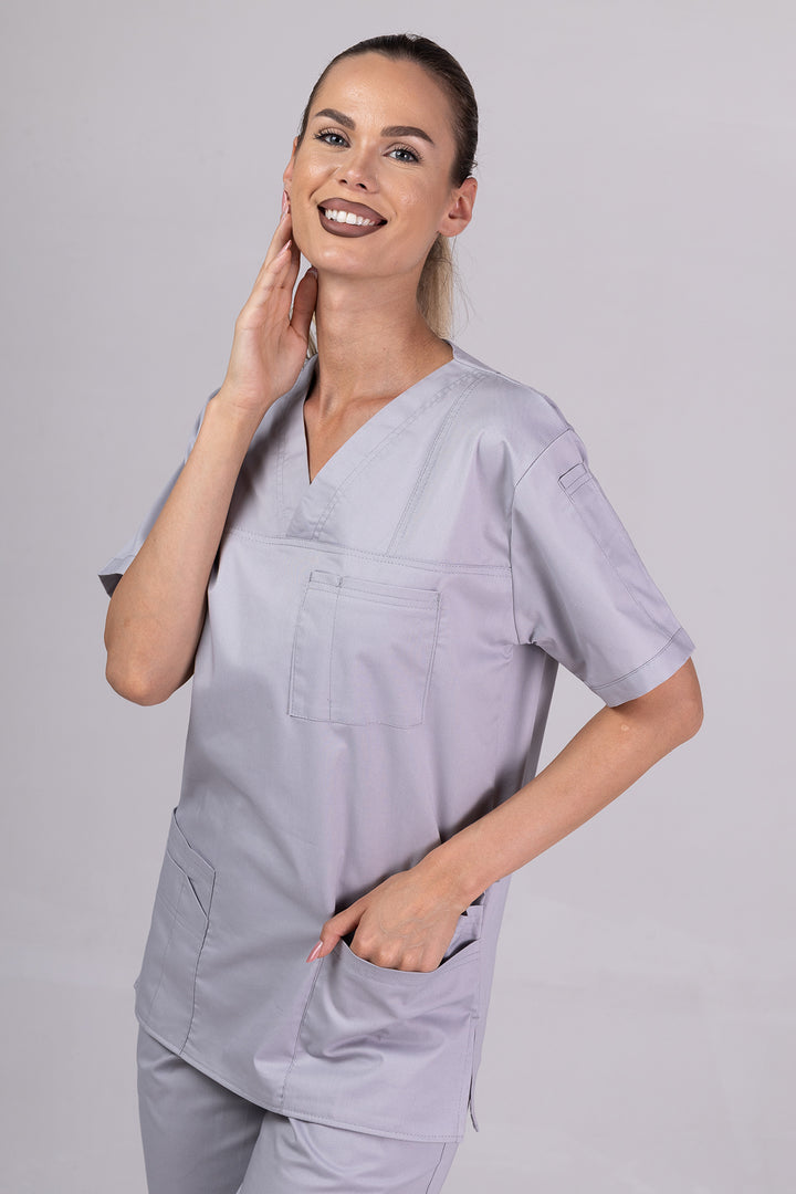 Costum Medical de dama TAG Premium Unisex | Uniforma Medicala Unisex Cotton Stretch | Argintiu