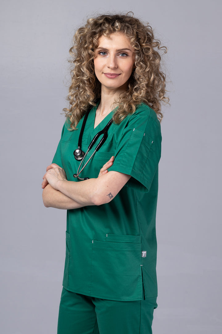 Costum Medical de dama TAG Premium Unisex | Uniforma Medicala Unisex Cotton Stretch | Forest