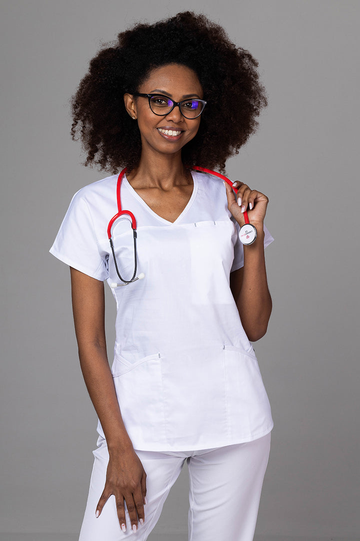 Costum Medical Premium TAG Ambra | Uniforma Medicala Feminina Cotton Stretch | Alb