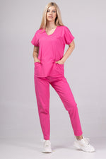 Încărcați imaginea în vizualizatorul Galerie, Costum Medical Premium TAG Ambra | Uniforma Medicala Feminina Cotton Stretch | Ciclam