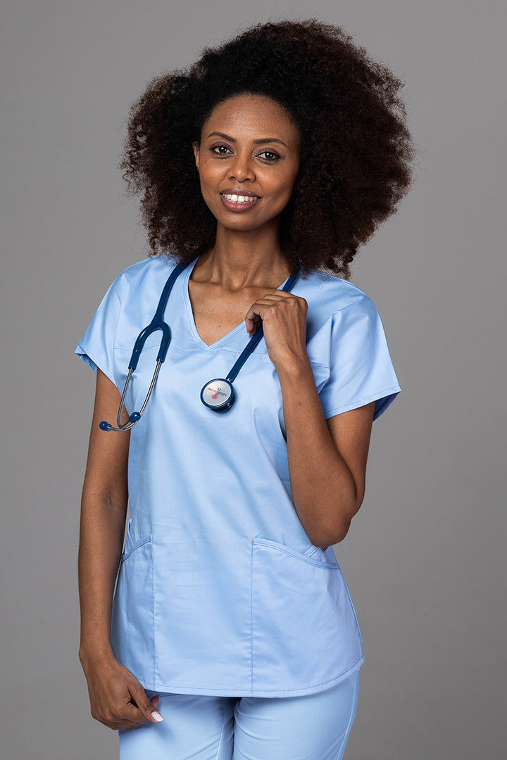 Costum Medical Premium TAG Ambra | Uniforma Medicala Feminina Cotton Stretch | Bleu Ciel