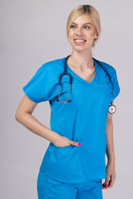Încărcați imaginea în vizualizatorul Galerie, Costum Medical Premium TAG Ambra | Uniforma Medicala Feminina Cotton Stretch | Ocean