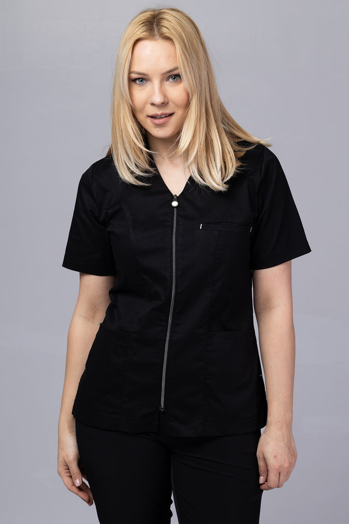 Costum Medical Premium TAG ZIP Confort | Uniforma Medicala Femei Bumbac | Negru