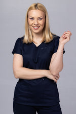 Încărcați imaginea în vizualizatorul Galerie, Costum Medical Premium TAG Ambra | Uniforma Medicala Feminina Cotton Stretch | Bleumarin