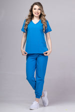 Încărcați imaginea în vizualizatorul Galerie, Costum Medical Premium TAG EVA | Uniforma Dama Poly Spandex | Albastru Royal