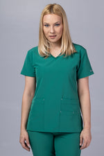 Încărcați imaginea în vizualizatorul Galerie, Costum Medical Premium TAG EVA | Uniforma Dama Poly Spandex | Verde Forest