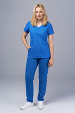 Încărcați imaginea în vizualizatorul Galerie, Costum Medical Premium TAG Ambra | Uniforma Medicala Feminina Cotton Stretch | Albastru Royal