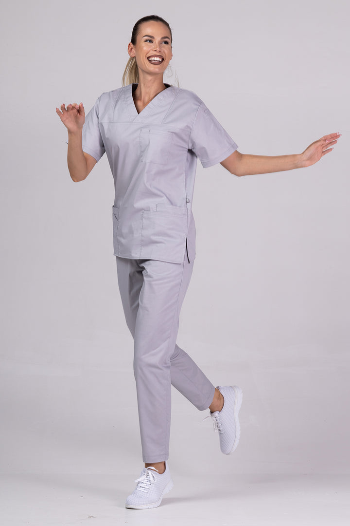 Costum Medical de dama TAG Premium Unisex | Uniforma Medicala Unisex Cotton Stretch | Argintiu