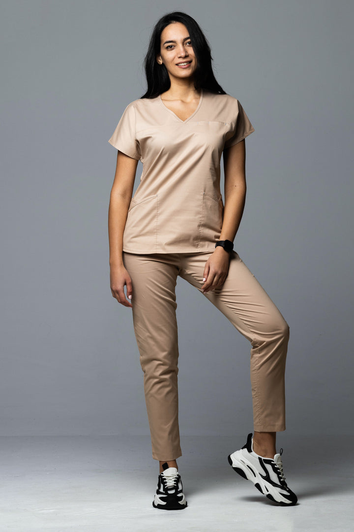 Costum Medical Premium TAG Ambra | Uniforma Medicala Feminina Cotton Stretch | Pudra