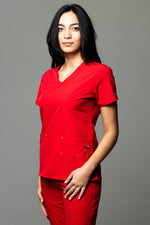 Încărcați imaginea în vizualizatorul Galerie, Costum Medical Premium TAG EVA | Uniforma Dama Poly Spandex | Rosu