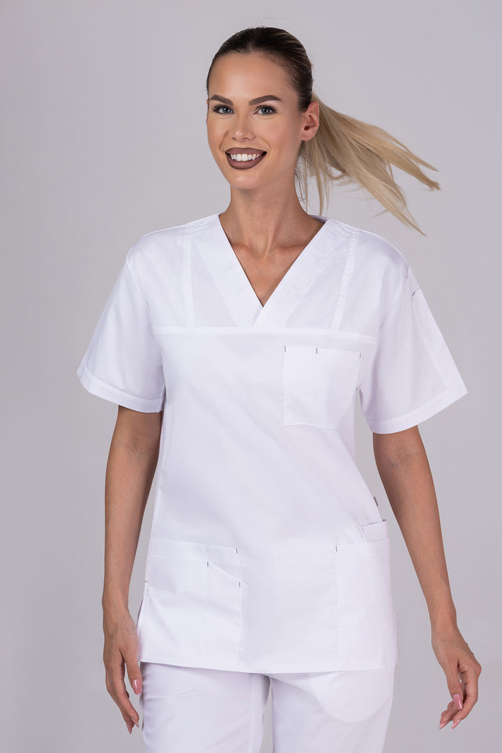 Costum Medical de dama TAG Premium Unisex | Uniforma Medicala Unisex Cotton Stretch | Alb