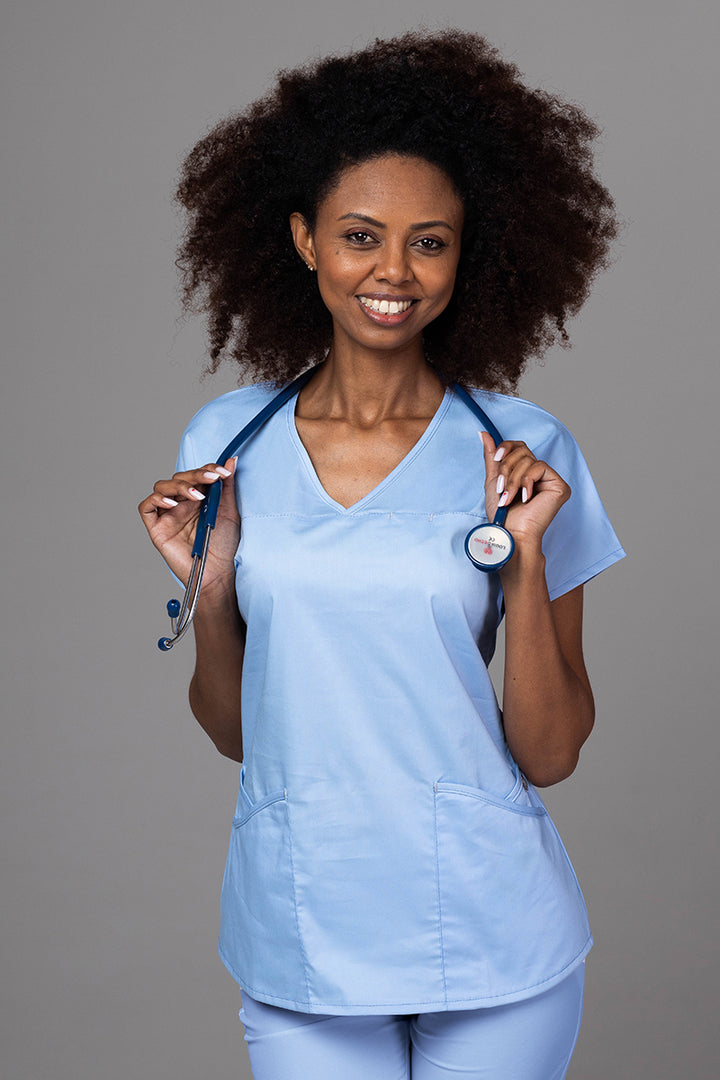 Costum Medical Premium TAG Ambra | Uniforma Medicala Feminina Cotton Stretch | Bleu Ciel