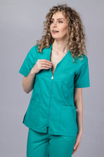 Încărcați imaginea în vizualizatorul Galerie, Costum Medical Premium TAG ZIP Confort | Uniforma Medicala Femei Bumbac | Verde Chirurgical