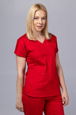 Încărcați imaginea în vizualizatorul Galerie, Costum Medical Premium TAG Ambra | Uniforma Medicala Feminina Cotton Stretch | Rosu