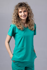 Încărcați imaginea în vizualizatorul Galerie, Costum Medical Premium TAG EVA | Uniforma Dama Poly Spandex | Verde Chirurgical