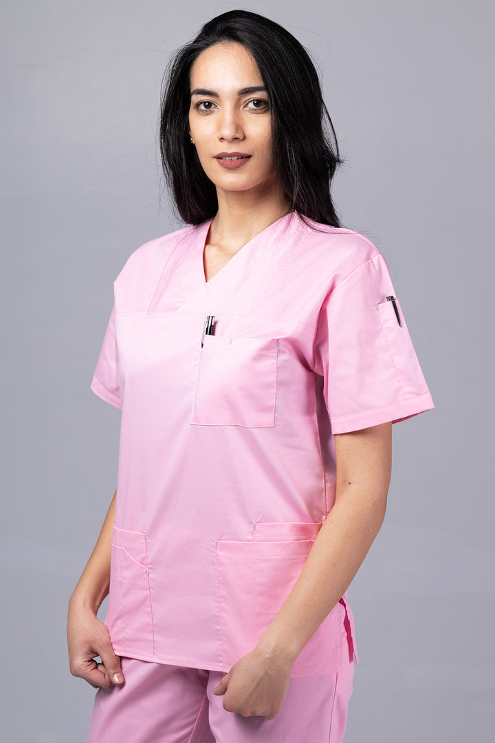 Costum Medical de dama TAG Premium Unisex | Uniforma Medicala Unisex Cotton Stretch | Roz