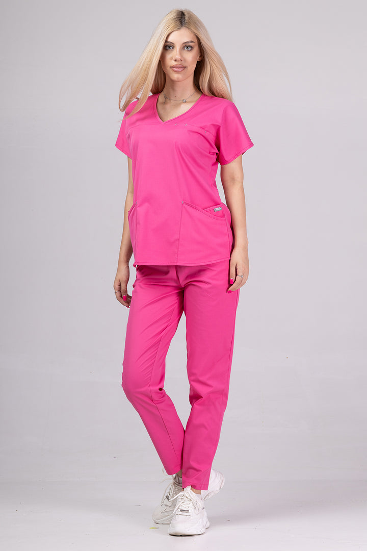Costum Medical Premium TAG Ambra | Uniforma Medicala Feminina Cotton Stretch | Ciclam