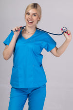 Încărcați imaginea în vizualizatorul Galerie, Costum Medical Premium TAG Ambra | Uniforma Medicala Feminina Cotton Stretch | Ocean