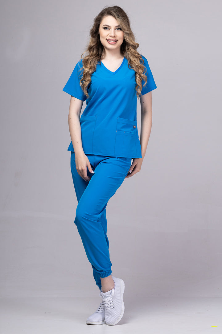 Costum Medical Premium TAG EVA | Uniforma Dama Poly Spandex | Albastru Royal