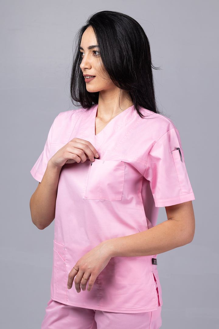 Costum Medical de dama TAG Premium Unisex | Uniforma Medicala Unisex Cotton Stretch | Roz