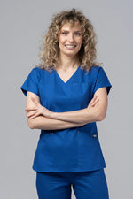 Încărcați imaginea în vizualizatorul Galerie, Costum Medical Premium TAG Ambra | Uniforma Medicala Feminina Cotton Stretch | Albastru Marin