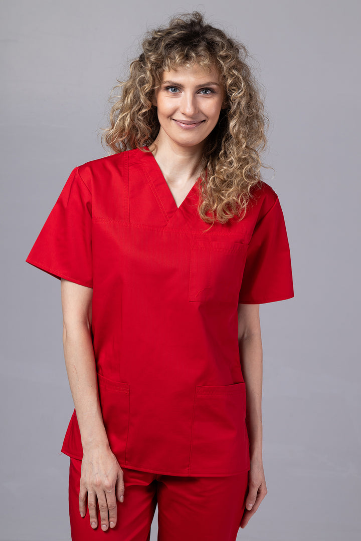 Costum Medical TAG ClassIQ | Uniforma Medicala Unisex Bumbac-Poliester | Rosu