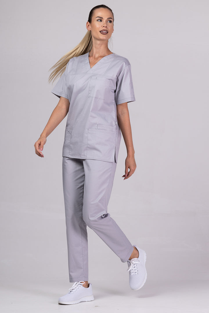 Costum Medical de dama TAG Premium Unisex | Uniforma Medicala Unisex Cotton Stretch | Argintiu