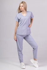Încărcați imaginea în vizualizatorul Galerie, Costum Medical Premium TAG Ambra | Uniforma Medicala Feminina Cotton Stretch | Argintiu