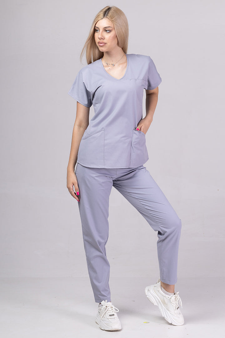 Costum Medical Premium TAG Ambra | Uniforma Medicala Feminina Cotton Stretch | Argintiu
