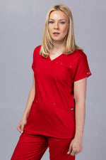 Încărcați imaginea în vizualizatorul Galerie, Costum Medical Premium TAG Ambra | Uniforma Medicala Feminina Cotton Stretch | Rosu