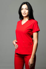 Încărcați imaginea în vizualizatorul Galerie, Costum Medical Premium TAG EVA | Uniforma Dama Poly Spandex | Rosu
