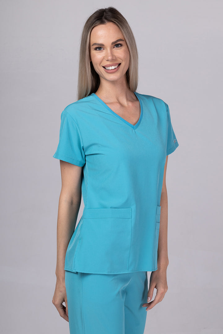 Costum Medical Premium TAG EVA | Uniforma Dama Poly Spandex | Turcoaz
