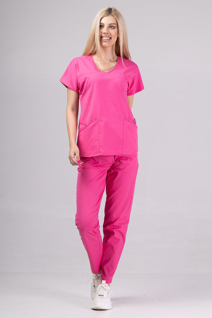 Costum Medical Premium TAG Ambra | Uniforma Medicala Feminina Cotton Stretch | Ciclam