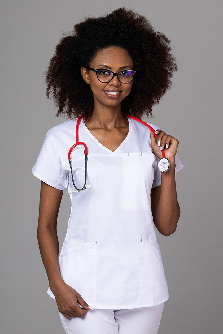 Costum Medical Premium TAG Ambra | Uniforma Medicala Feminina Cotton Stretch | Alb