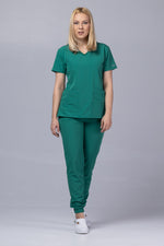 Încărcați imaginea în vizualizatorul Galerie, Costum Medical Premium TAG EVA | Uniforma Dama Poly Spandex | Verde Forest
