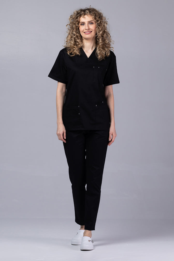 Costum Medical de dama TAG Premium Unisex | Uniforma Medicala Unisex Cotton Stretch | Negru