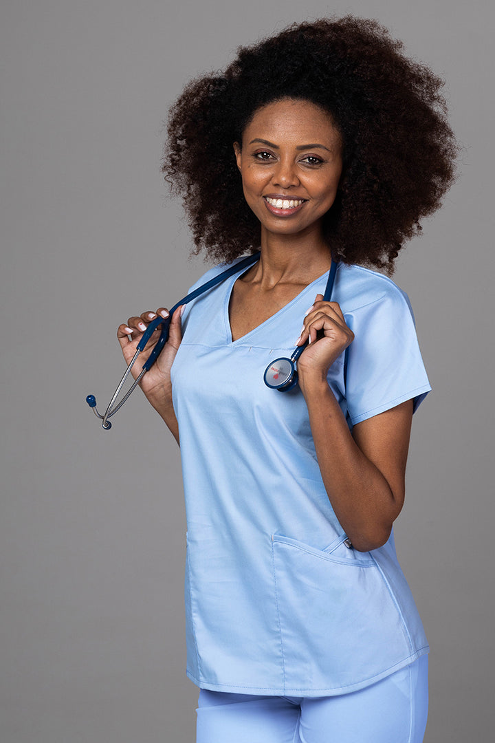 Costum Medical Premium TAG Ambra | Uniforma Medicala Feminina Cotton Stretch | Bleu Ciel