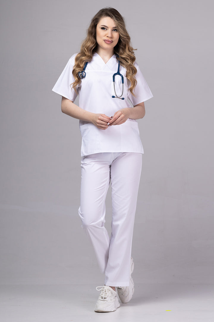 Costum Medical TAG ClassIQ | Uniforma Medicala Unisex Bumbac-Poliester | Alb