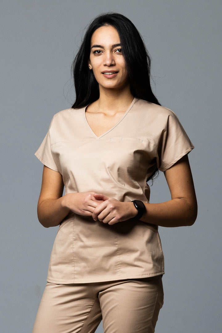 Costum Medical Premium TAG Ambra | Uniforma Medicala Feminina Cotton Stretch | Pudra
