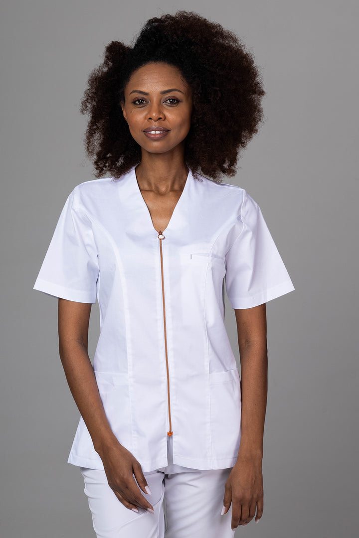 Costum Medical Premium TAG ZIP Confort | Uniforma Medicala Femei Bumbac | Alb