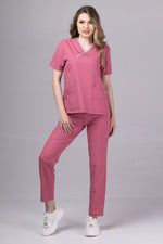 Încărcați imaginea în vizualizatorul Galerie, Costum Medical Premium de dama TAG Onyx | Uniforma Medicala Poly Spandex | Dusty Rose cu paspoal Argintiu