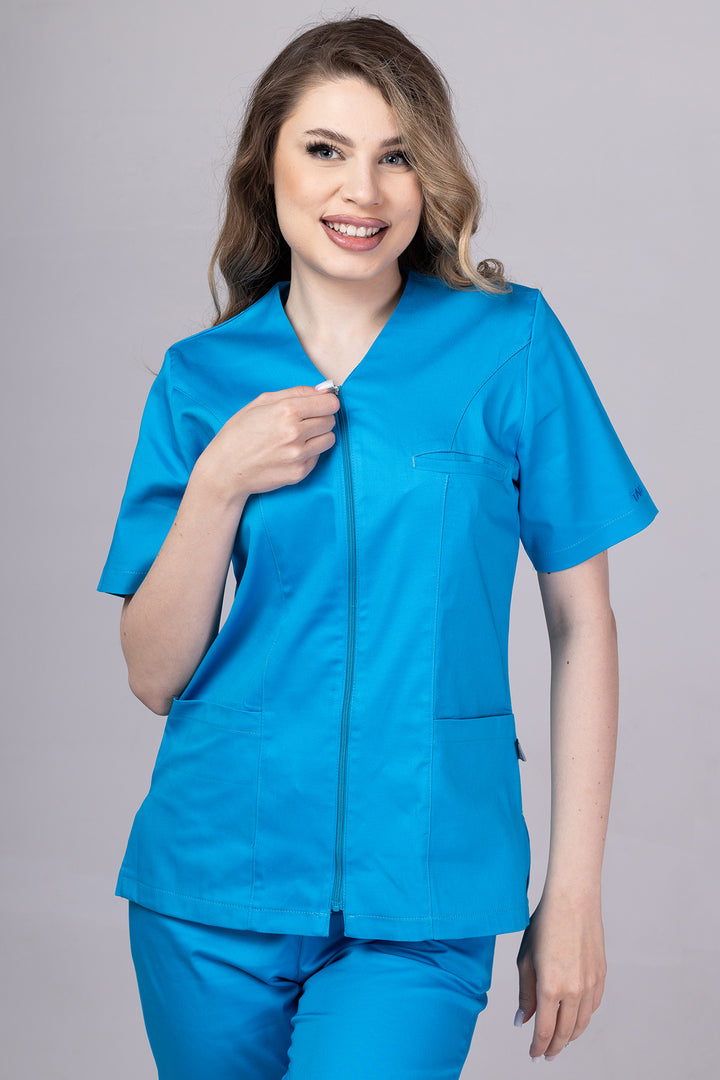 Costum Medical Premium TAG ZIP Confort | Uniforma Medicala Femei Bumbac | Ocean