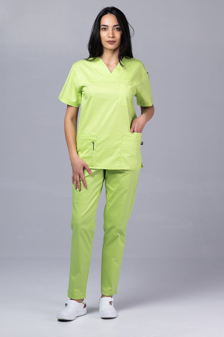 Costum Medical de dama TAG Premium Unisex | Uniforma Medicala Unisex Cotton Stretch | Green Apple