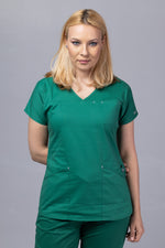 Încărcați imaginea în vizualizatorul Galerie, Costum Medical Premium TAG Ambra | Uniforma Medicala Feminina Cotton Stretch | Forest