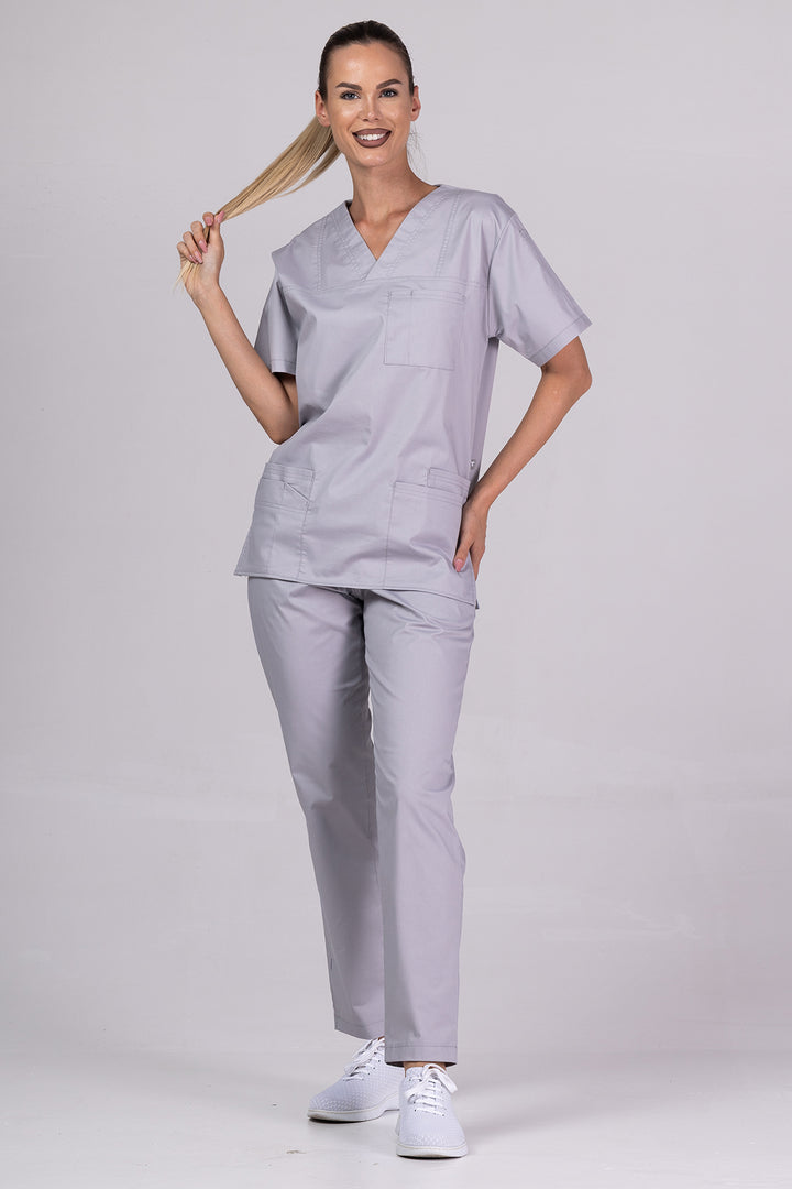 Costum Medical de dama TAG Premium Unisex | Uniforma Medicala Unisex Cotton Stretch | Argintiu