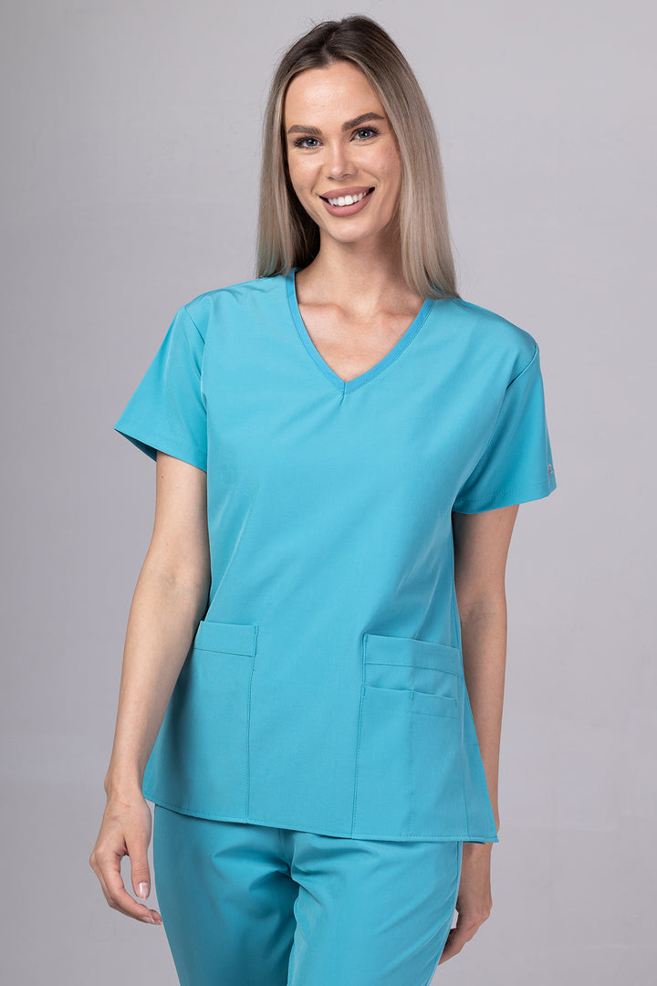 Costum Medical Premium TAG EVA | Uniforma Dama Poly Spandex | Turcoaz