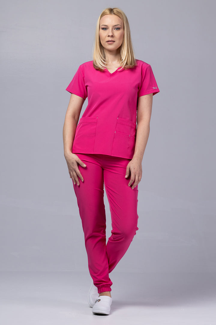 Costum Medical Premium TAG EVA | Uniforma Dama Poly Spandex | Ciclam