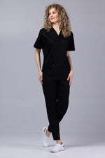 Încărcați imaginea în vizualizatorul Galerie, Costum Medical de dama TAG Premium Unisex | Uniforma Medicala Unisex Cotton Stretch | Negru