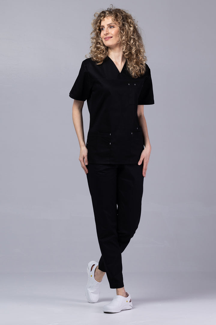 Costum Medical de dama TAG Premium Unisex | Uniforma Medicala Unisex Cotton Stretch | Negru