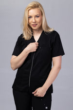 Încărcați imaginea în vizualizatorul Galerie, Costum Medical Premium TAG ZIP Confort | Uniforma Medicala Femei Bumbac | Negru